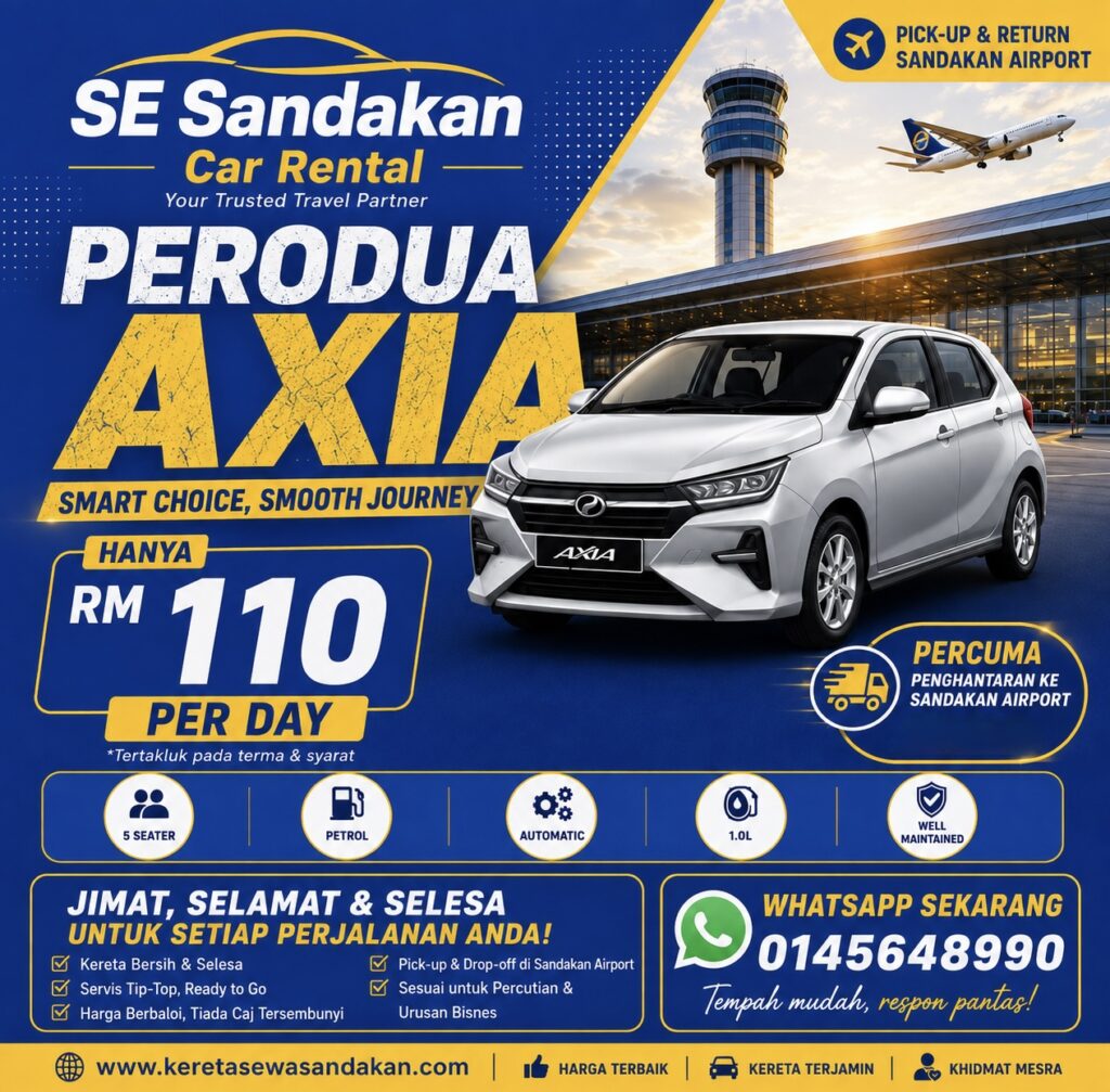 kereta sewa sandakan perodua axia