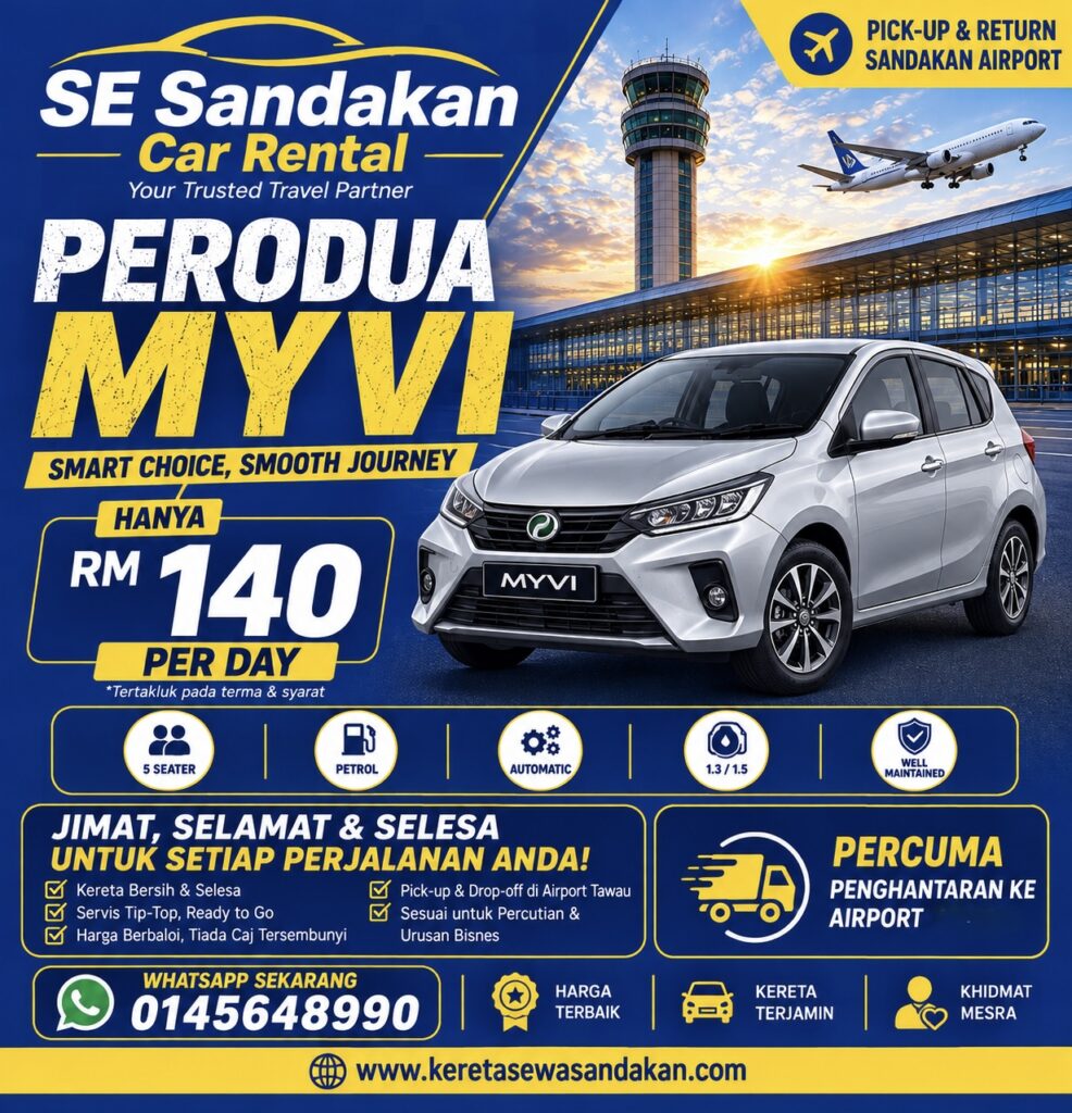 kereta sewa sandakan perodua myvi