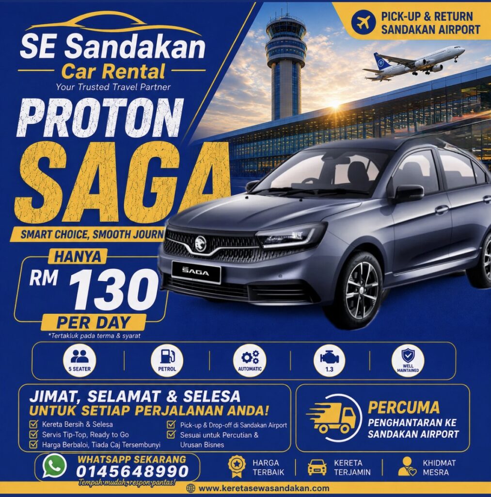 kereta sewa sandakan proton saga