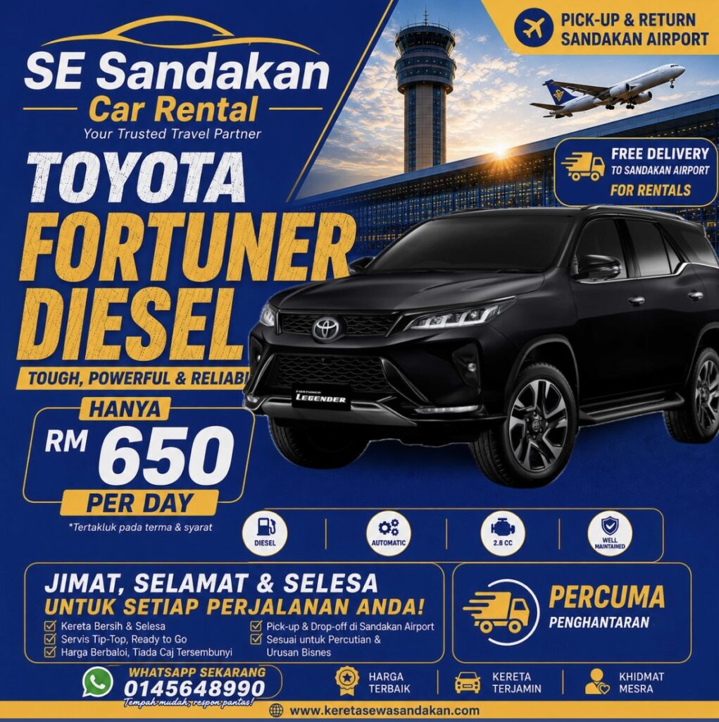 kereta sewa sandakan toyota fortuna diesel