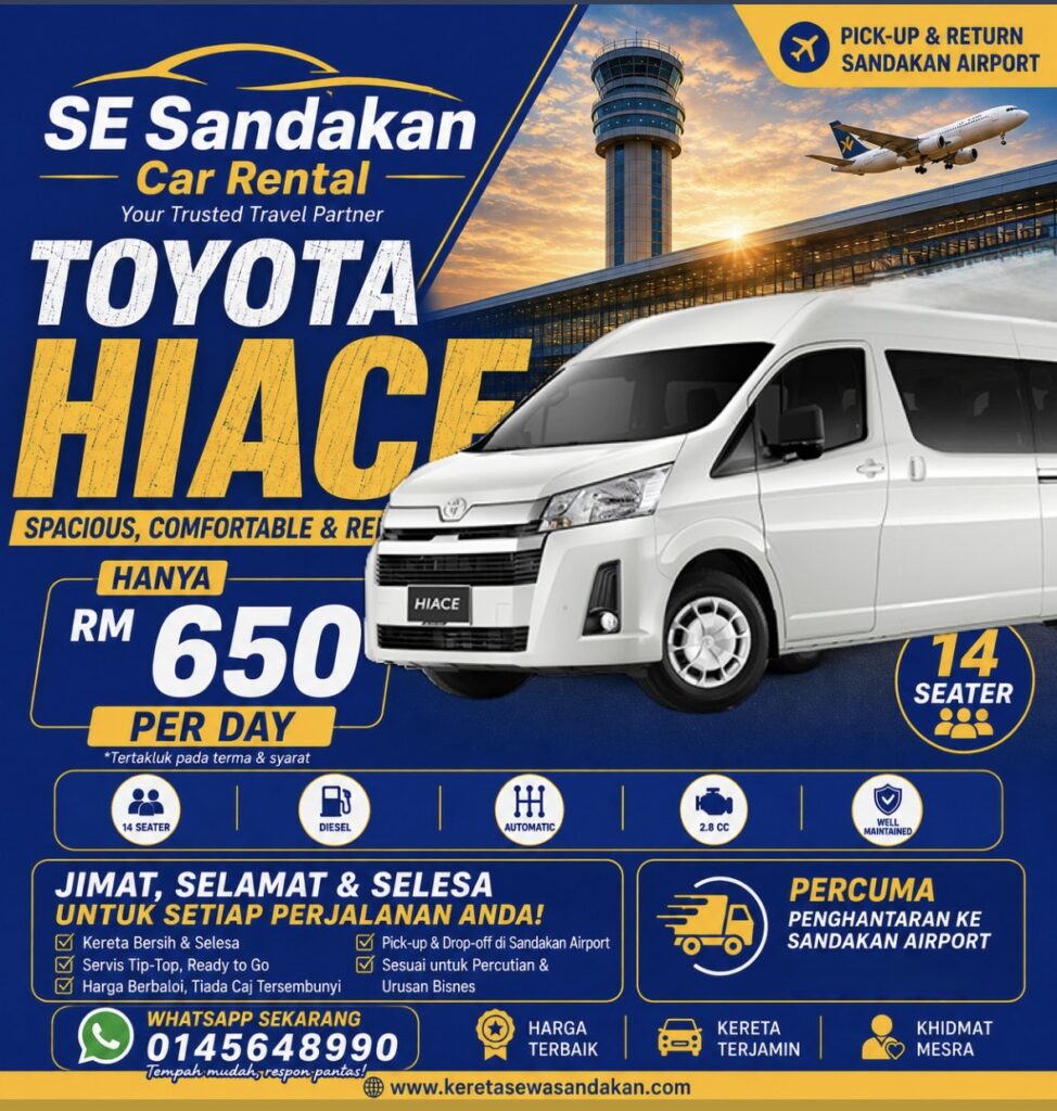 kereta sewa sandakan toyota hiace 14 seat